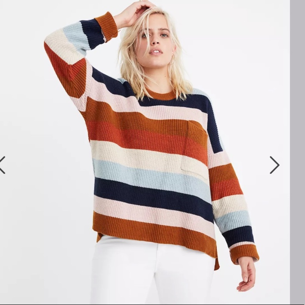 Madewell Retro Rainbow Striped boxy Crewneck Thompson pocket pullover Size 3X